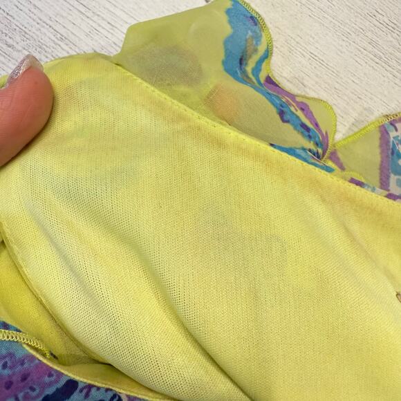 VTG Jonathan Martin Y2k size 6 yellow blue ruffle babydoll wrap dress coquette - Picture 9 of 12